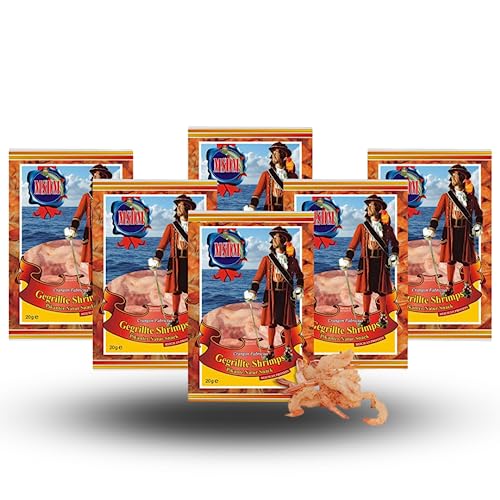 Gegrillte Shrimps - Pikant (6x20g Pack) - Fisch Jerky I High Protein I Snacks I Trockenfisch Omega 3 I Beef Jerky , Trockenfleisch & Chips Alternative