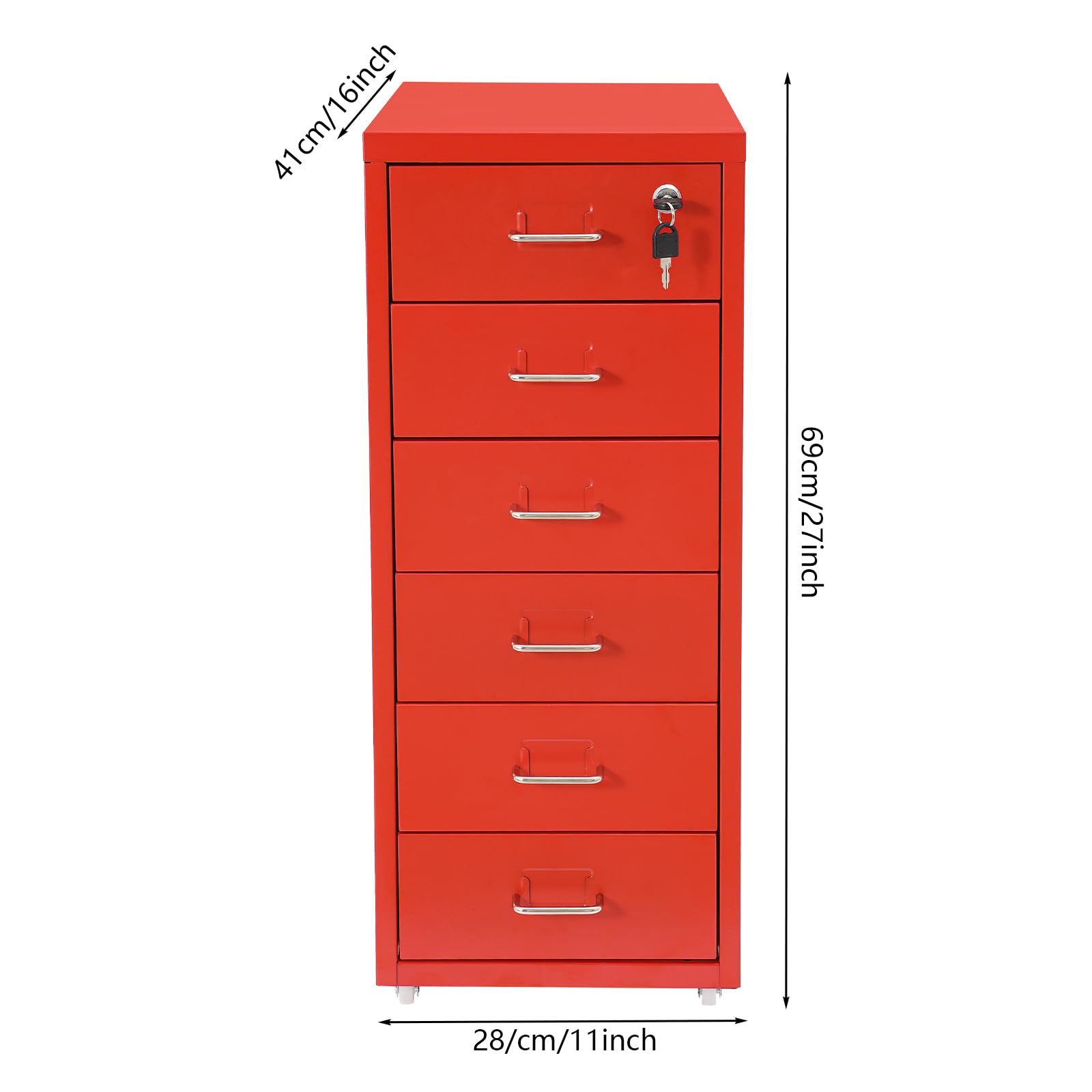 Armadietto mobile verticale a 6 livelli, armadietto portaoggetti per casa e ufficio, con cassetti in metallo, contenitore con ruote, richiudibile, 28 x 41 x 69 cm (rosso)