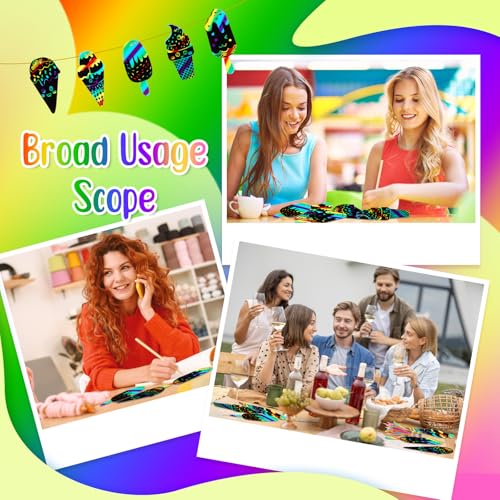 Fuutreo 100 peças de raspadinhas de sorvete, cores arco-íris, ornamentos de arranhões, kits de artes