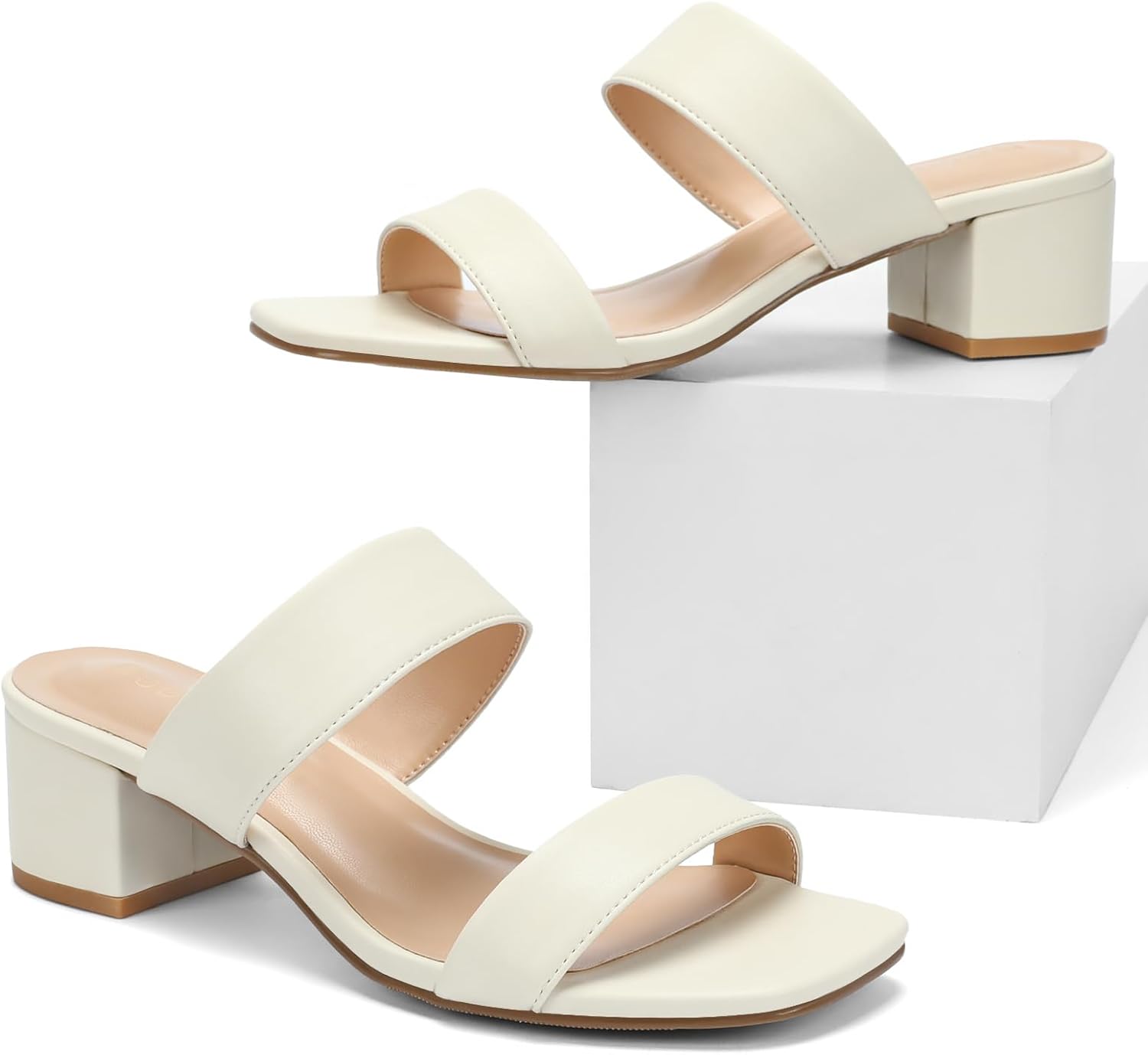 Women's Heeled Sandals Two Strap Square Open Toe Heels 2-Inch Chunky Sandals Dress Shoes Wide Feet Friendly - Image 7