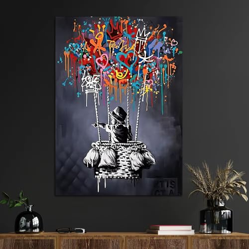 Affiche Banksy graffiti 50x70cm avec cadre intérieur pour salon moderne
