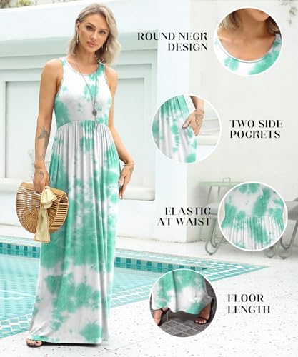 Image of EUOVMY Women's Sleeveless Dress Casual Plain Loose Summer Long Maxi Dresses with Pockets