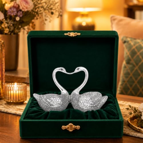 Image of 999 Silver Plated Swan Pair Love Birds Showpiece for Couple | Love Statue with Gift Box for Wedding, Anniversary & Housewarming Gifting | 3.5 Inch