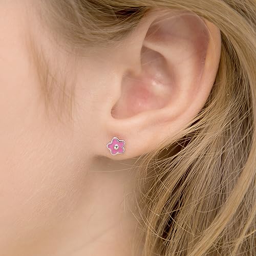 925 Sterling Silver Little Girl's 6mm Pink Enamel Flower Shaped Screw Back Locking Earrings for Toddlers & Pre Teens Playful and Formal Outfits, Daily and Occasional Use3