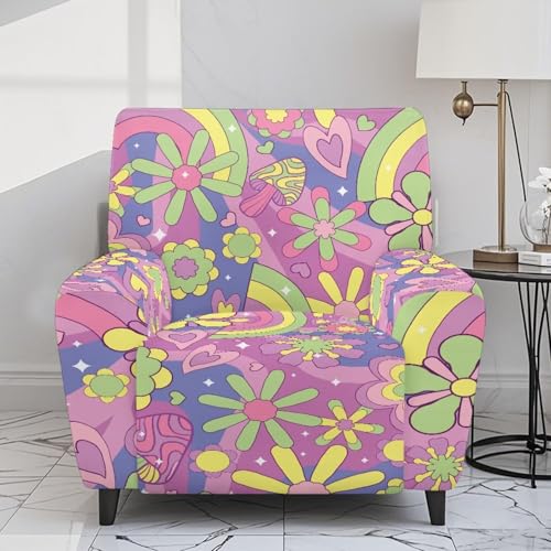 WHOSGNIHT Hippie Daisy Reclining Sofa Slipcover Easy Replacement Recliner Cover Thick Soft Reclining Couch Cover Washable with Elastic Bottom Breathable for Pets