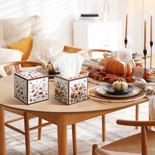 Image of Fourluoo 12 Pack Spring Wildflower Floral Facial Tissues Cube Boxes 600 Sheets 3 Ply Small Flower Square Face Tissues Bulk for Spring Summer Car Bedroom Party Supplies