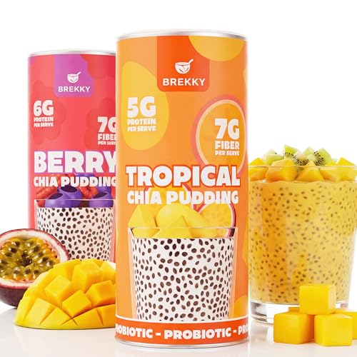 Brekky innovatives Chia Samen Upgrade (Made in Germany & Vegan) für deine Darmgesundheit | 1 Mrd. Probiotika & Präbiotika | OMEGA 3 und Ballaststoffe | Chiasamen (Tropical Chia Pudding)