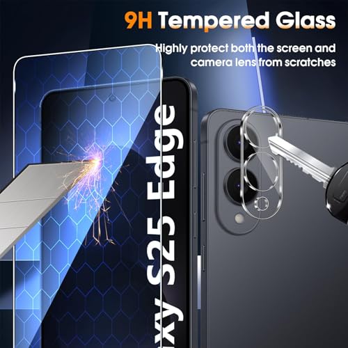 Image of PreCure (2+2) Tempered Glass for Samsung Galaxy S25 Edge 5G | 2 Screen Protectors + 2 Camera Lens Protectors | 9H Hardness | Ultra HD Clarity | Anti-Scratch