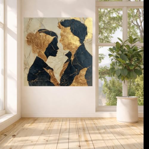 Tableau sur toile art abstrait portrait couple doré 45x45 - 2