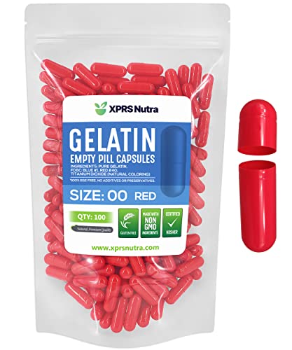 Image of XPRS Nutra Size 00 Empty Capsules - 100 Count Empty Gelatin Capsules - Pills DIY Capsule Filling - Fillable Pill Gel Caps for Do-It-Yourself Supplements (Red)