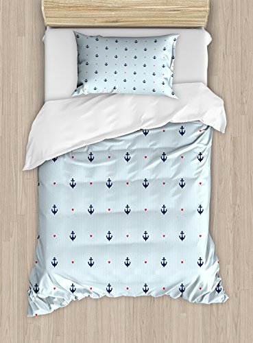 Ambesonne Anchor Duvet Cover Set, Romantic Nautical Composition with Blue
