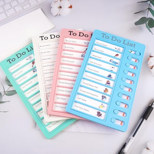 4 Stück To Do Liste Kinder, 20 x 12 cm Memo Checklist Boards mit 10 Austauschbaren Leeren Papieren, Wiederverwendbare Aufgabenplaner, Tafel Chore Chart für Zeitplan Erinnerung, Zeitmanagement