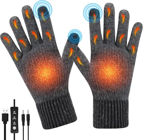 Auniq USB beheizte Handschuhe für Männer Frauen, Handschuhe Heizung Stricken Handschuhe Ski Erhitzt Handschuh Touchscreen wärmende Handschuhe Einstellbare Temperatur Laptop-Handschu für Innen Außen