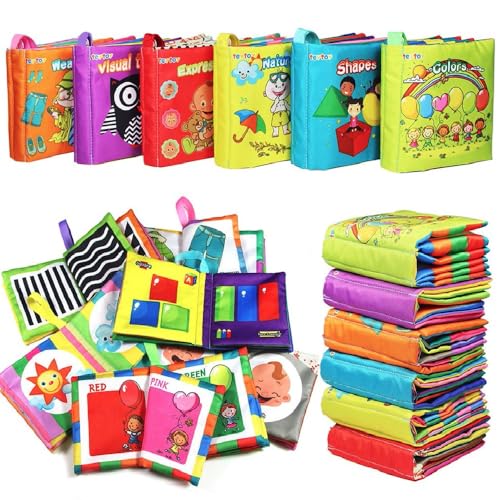 Image of teytoy My First Soft Book, 6 PCS Nontoxic Fabric Baby Cloth Books Early Education Toys Activity Crinkle Cloth Book for Toddler, Infants and Kids Perfect for Baby Shower (New Version)