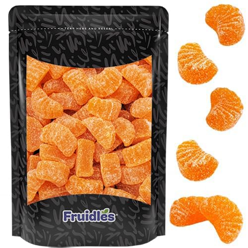 Fruidles Gomitas de naranja en rodajas de caramelo, deliciosas gomitas de sabores de frutas recubiertas de azúcar (media libra)