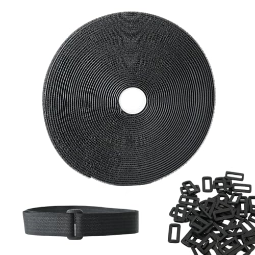 leruiyezs con 50 Cinta para Organización de Cables Hebillas Bridas Reutilizables Ajustables Cables Cortable a Medida para Hogar Oficina Interior y Exterior,Negro (2 cm x 10 m)