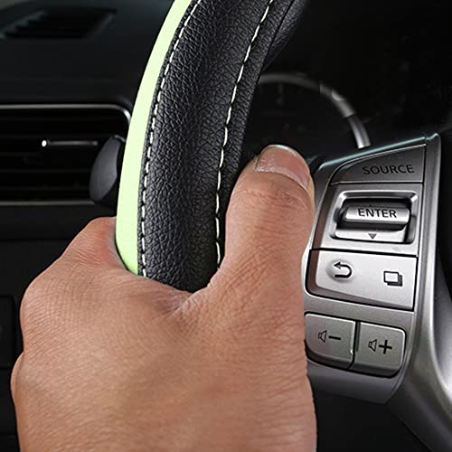Image of Leather Car Steering Wheel Cover, Non-Slip Car Wheel Cover Protector Breathable Microfiber Leather Universal Fit for Most Cars (Green)