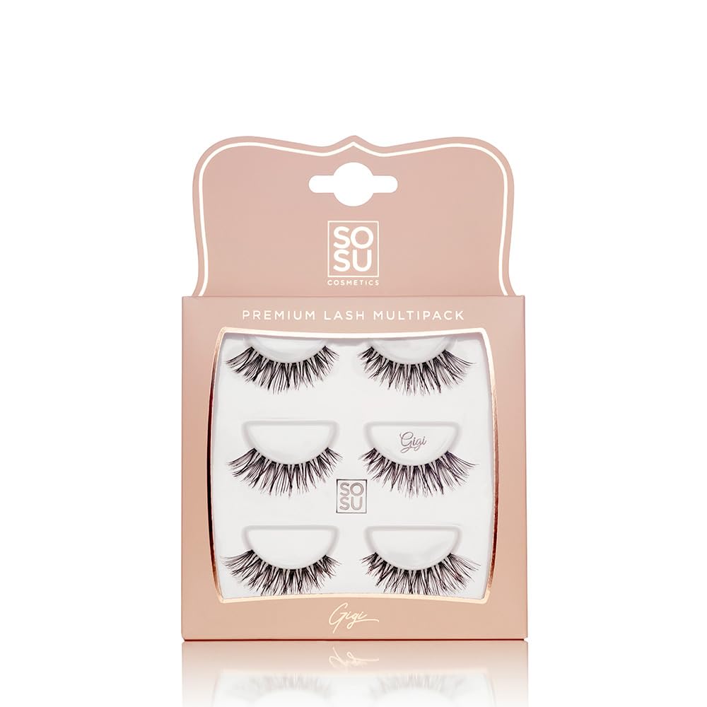 SOSU Cosmetics Multipack eye Lashes Gigi for Women, 3 works of Lightweight, Natural-Looking Lashes for Volume & Curl