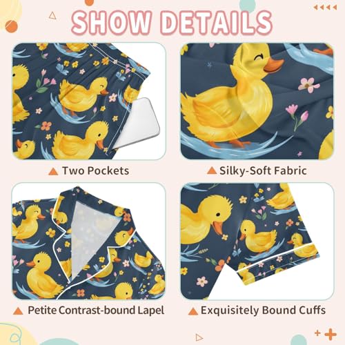 senya Boat Duck Flower Satin Summer Pajama Sets Silk Short Sleeve Button Down Sleepwear3