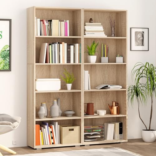 CASARIA® Estantería Vela 190x60x28cm 5 Estantes Abiertos Altura Regulable Estable Duradero Librería Biblioteca Mueble Organizador Oficina Habitación Roble - imagen 2