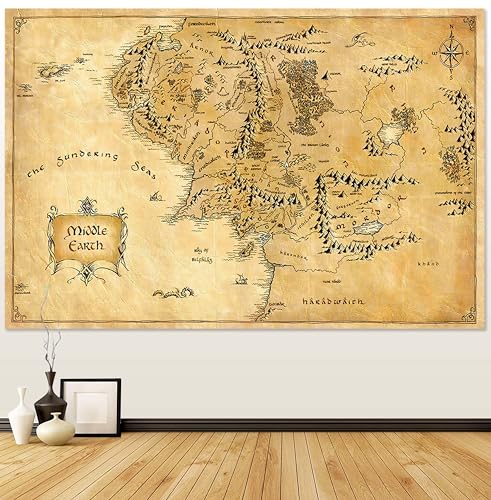 Middle Retro Earth Map Tapestry,Vintage Map Tapestry Wall Hanging,RetroOld World Map Wall Tapestry Art Home Decor for Living Room Bedroom Bathroom Kitchen Dorm Gift (60