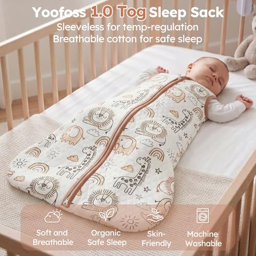 Image of Yoofoss Baby Sleep Sack 0-6 Months 1.0 Tog Sleep Sack Organic Cotton Wearable Blanket for Newborns 2-Way Zipper Quilted Sleeping Sacks(Small)