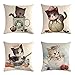 Zewnętrzne poszewki na poduszki 60 x 60 cm (24 x 24 cale), zestaw 4 aksamitnych poszewek na poduszki, dekoracyjne kwadratowe poszewki na poduszki ozdobne z niewidocznym zamkiem błyskawicznym, pokrowce na poduszki ogrodowe szary kot