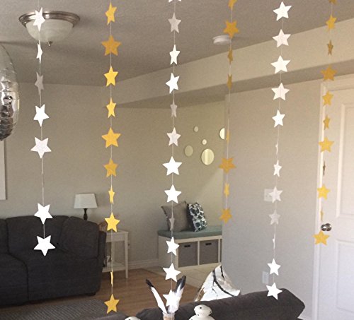 Honbay 2Pcs Silver Double Side Glitter Paper Star Garland Christmas Galaxy Banner Christmas Garland - 4 Inch In Diameter,13 Feet Long / Pcs (Silver) #TOP3