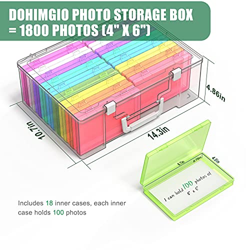 Large Photo Storage Boxes 4\" x 6\", DOHIMGIO 18 Inner Photo Cases Photo Organizer Container Craft Keeper, Picture Storage Box with Handle for Photo Stickers Stamps Garden Seeds