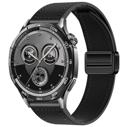 Image of AONES Watch Strap Leather Silicone Magnetic Belt 20mm Compatible for Compaq Q Watch Balance Smartwatch Band