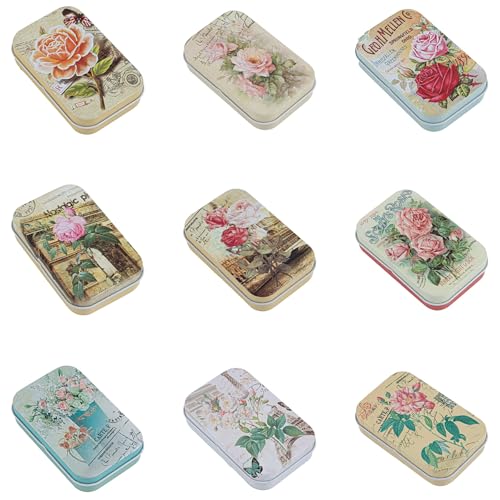 Framendino, 5 Pack Vintage Flowers Tinplate Tin Box Jewelry Candy Containers with Lid for