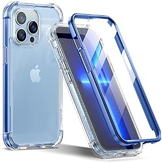 SURITCH Clear Case for iPhone 13 Pro 2021,Built in Screen Protector Shockproof 360 Full Body Protection Hard Shell + 4 Corners Soft TPU Rubber Cover Bumper 6.1 inches - Clear