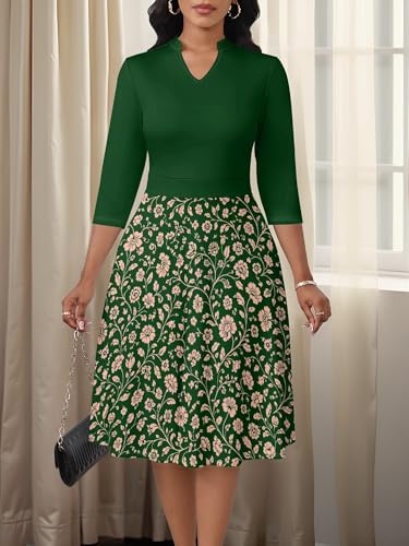 Image of PinkPatty Women's Casual A-line Midi Dresses 3 /4 Sleeve V Neck Fit and Flare Dress with Pockets