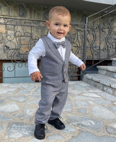 Image of Volunboy Toddler Suit Boys Formal Wedding Guest Dress Outfit | graduation dress clothes, gentleman ring bearer bowtie outfit, back-to-school pants set, birthday photoshoot dressy outfit