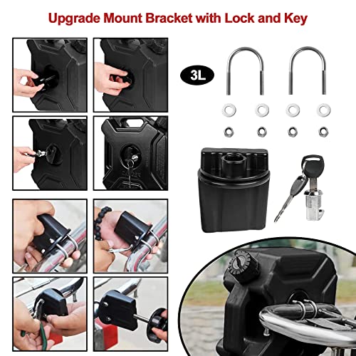 0.8 Gallon Black Gas Can With Lock & Key, 3L Fuel Oil Petrol Storage Cans Emergency Backup Tank With Mounting Bracket For Car Motorcycle Utv Suv Atv Off Road #TOP3
