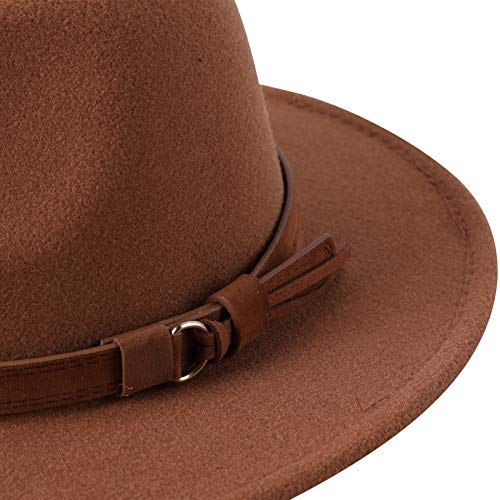 Lanzom Kids Girls Vintage Wide Brim Wool Felt Bowler Cap Bowknot Floppy Fedora Hat4