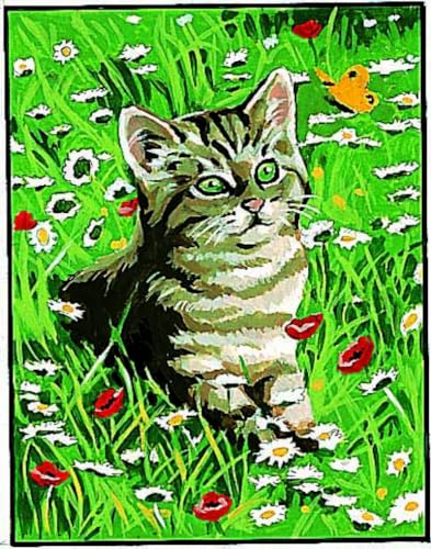 Kit canevas débutant Margot Chat dans l'herbe pour créer de vos mains