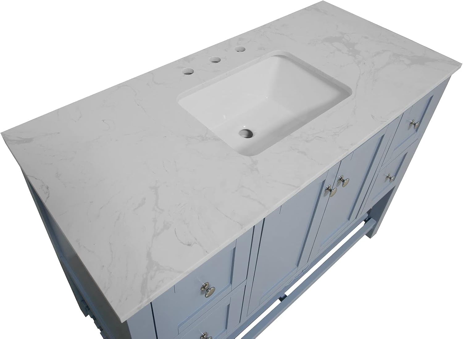 Lakeshore 48-inch Bathroom Vanity (Engineered Carrara/Powder Blue): Includes Powder Blue Cabinet with Engineered Carrara Countertop and White Ceramic Sink