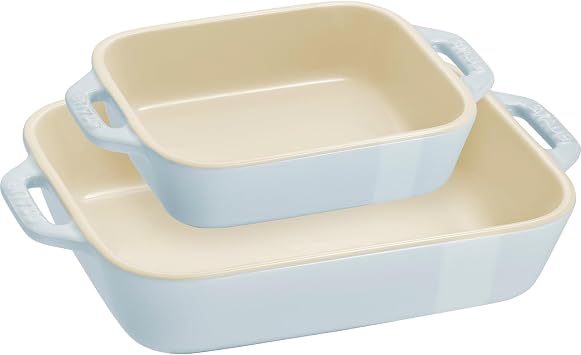 staub Dish Z1029-461 Rectangular Dish 5.5 x 4.3 inches 14 x 11 cm / 7.9 x 6.3 inches 20 x 16 cm Set of 2, Macaron Blue, Ceramic Set, Au Gratin Dish, Oven Safe
