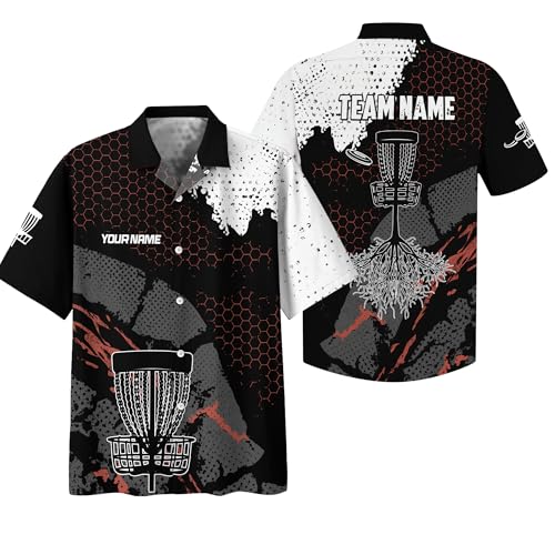 Casual Novelty Disc Golf Hawaii Tee Customized Honeycomb Pattern Disc Golf Button Up Shirt Flying Disc Sport Hawaiian T-Shirt S Multicolor