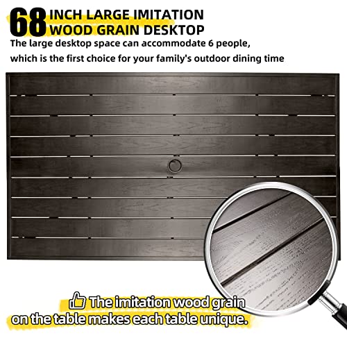 Bigroof Outdoor 68" Patio Metal Steel Classic Rectangle Dining Table Brown Imitation Wood Grain Desktop For Garden, Backyard, Deck #TOP4