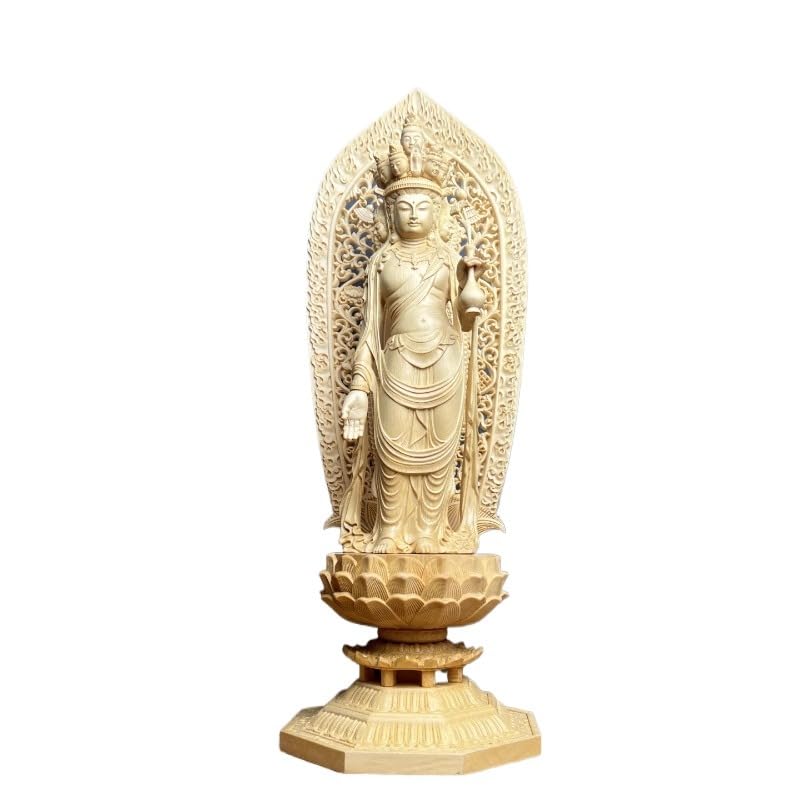 木彫りの仏像 十一面観音菩薩立像 桧木製 高級木彫り彫刻 (総高43cm) – 観世音菩薩 守り本尊 開運 縁起物 仏壇 お盆 寺院 インテリア 置物 ギフト