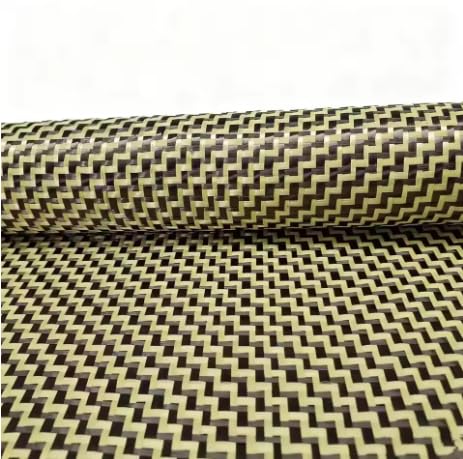 1100D/3K 200gsm Yellow Kevlar and Carbon Fiber Blended Fabric W Pattern Blended Carbon Fiber Kevlar Fabric 100cm * 50cm a Slice. (Yellow, 100cm x 50cm a Slice)
