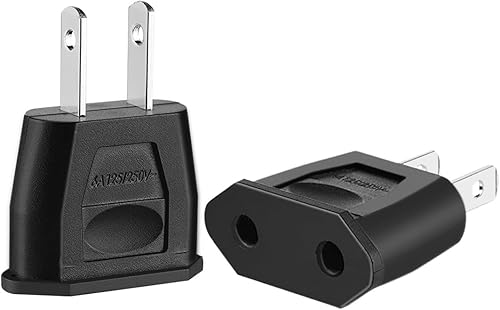 Miniatura 4 de (Negro-2 piezas) Adaptador de enchufe de enchufe de Europa UE Euro a EE.UU. Cargador de viaje Convertidor de corriente alterna, enchufe de 2 pines a