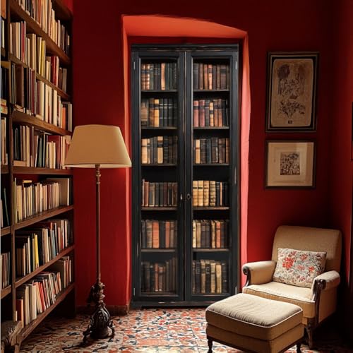 arricraft 2 Stück Selbstklebender Türaufkleber 80cm X 200cm /31.5X78.7 Bücherregal Muster Tür Wandbilder Aufkleber PVC Tür Abnehmbare Tapete Dekoration Für Schlafzimmer Wohnzimmer