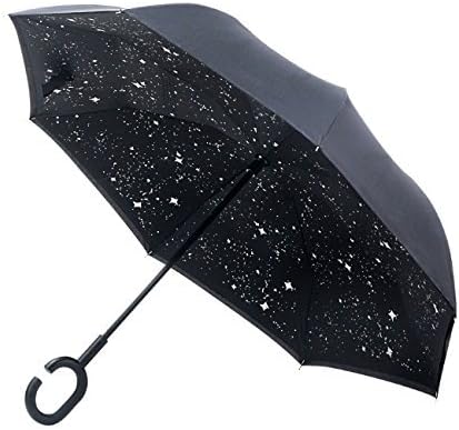 MOZON Reversible Umbrella Double Layer Inverted Windproof Sun Umbrella UV Red