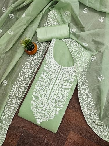 Image of Y2Y Women's Heavy Cotton Embroidery Work Unstitched Salwar Suit Dress Material With Chanderi Work Dupatta (Free Size Multi Color)