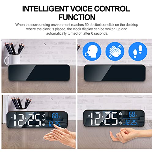 Digital Alarm Clock, Battery Powered Led Clock With Usb Charging Port, Dual Alarm, Sound-Activated, Snooze, Date And Temperature Display Digital Wall Clock For Bedroom Living Room Office - Black #TOP2