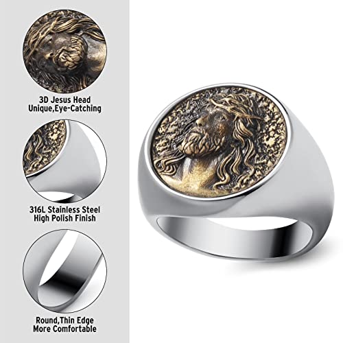 Kirtijw Jesus Rings For Men Vintage Christian Jesus Signet Ring Religious Amulet Ring Jewelry For Men Boys Size 10 #TOP1