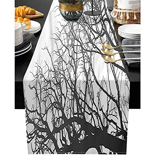 Black And White Table Runner, Autumn Branches Decoration Table Runners, 12X48 Inches, For Catering Events, Dinner Parties, Wedding, Spring Holiday, Indoor And Outdoor Parties #TOP1
